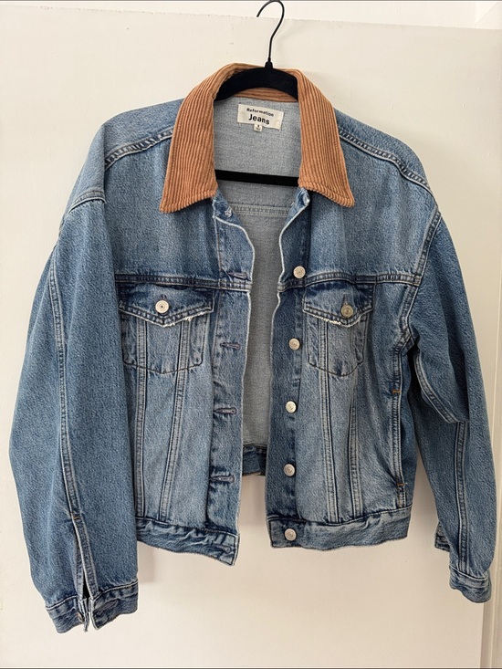 Reformation Jackets & Blazers - Reformation Jeans Light Blue Denim Jacket with Tan Corduroy Collar